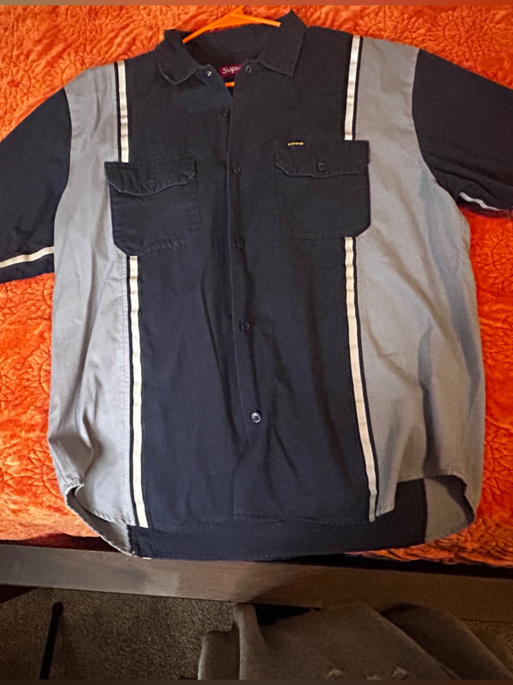 Supreme Two-Tone Navy and Light Gray Short Sleeve Shirt Jacket